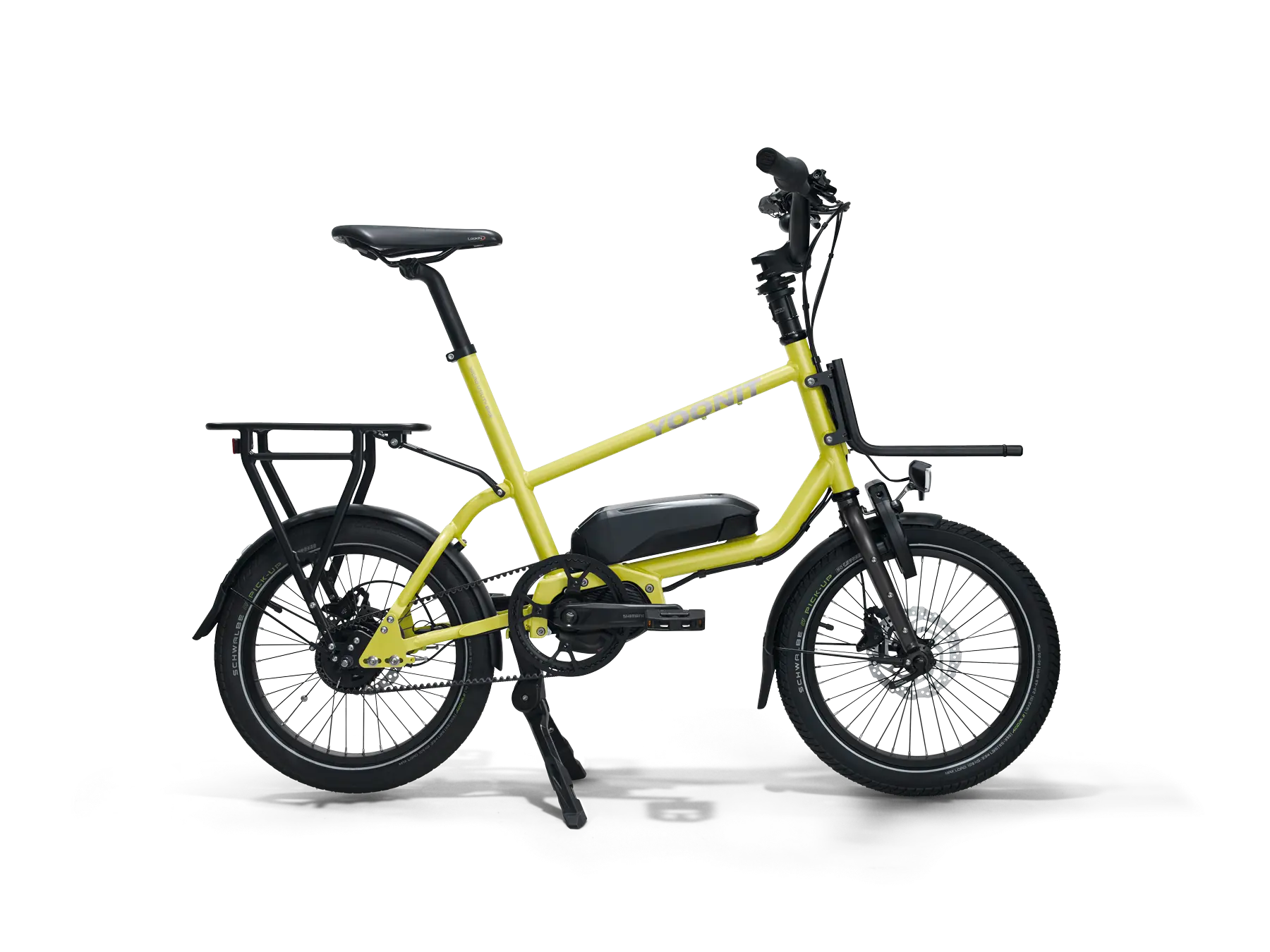 Yoonit MICRO – das ultrakompakte Cargo mit Trägern, Pannenschutz-Reifen & Nabendynamo Yoonit MICRO Cargobike mit einklappbarem Lenker, kurzem Radstand und Träger vorn & hinten